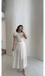 Püsküllü Beli Lastikli Etek - Ekru - Kod: 5062