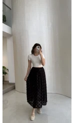 Püsküllü Beli Lastikli Etek - Acı Kahve - Kod: 5062