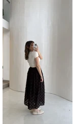 Püsküllü Beli Lastikli Etek - Acı Kahve - Kod: 5062