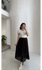 Püsküllü Beli Lastikli Etek - Acı Kahve - Kod: 5062