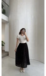 Püsküllü Beli Lastikli Etek - Acı Kahve - Kod: 5062