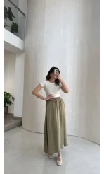 Luna Beli Lastikli Midi Boy Etek - Haki - Kod: 3380