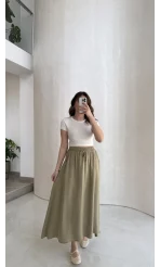 Luna Beli Lastikli Midi Boy Etek - Haki - Kod: 3380