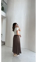 Luna Beli Lastikli Midi Boy Etek - Kahve - Kod: 3380