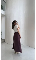 Luna Beli Lastikli Midi Boy Etek - Bordo - Kod: 3380