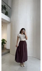 Luna Beli Lastikli Midi Boy Etek - Bordo - Kod: 3380