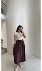 Luna Beli Lastikli Midi Boy Etek - Bordo - Kod: 3380