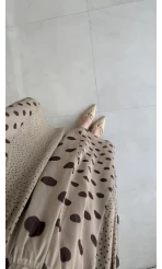 Parçalı Puantiye Desenli Şifon Etek - Bej - Kod: 0867