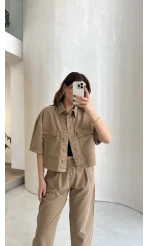 Bole Denim Kısa Ceket Pantolon Takım - Bej