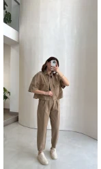 Bole Denim Kısa Ceket Pantolon Takım - Bej