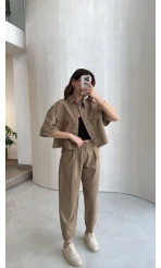 Bole Denim Kısa Ceket Pantolon Takım - Bej