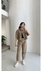 Bole Denim Kısa Ceket Pantolon Takım - Bej