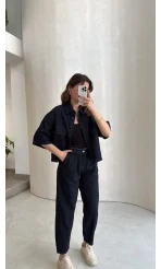 Bole Denim Kısa Ceket Pantolon Takım - Lacivert