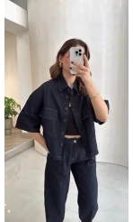 Bole Denim Kısa Ceket Pantolon Takım - Lacivert