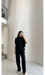 Asimetrik Kesim Pamuk Kumaş Takım - Lacivert - Kod: 6928