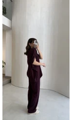 Asimetrik Kesim Pamuk Kumaş Takım - Mürdüm - Kod: 6928