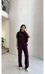 Asimetrik Kesim Pamuk Kumaş Takım - Mürdüm - Kod: 6928