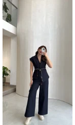 Ent Kemerli Kot Yelek Pantolon Takım - Lacivert - Kod: 9415