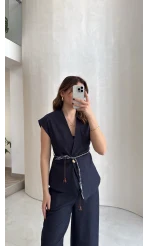 Ent Kemerli Kot Yelek Pantolon Takım - Lacivert - Kod: 9415