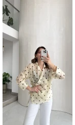 Beli Biyeli  Puantiye Desen Gömlek Bluz - Sarı - Kod: 580938