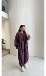 Sobremesa Pelerin Bluz- Pantolon Takım - Mürdüm - Kod: 51337