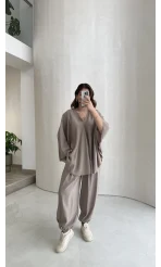 Sobremesa Pelerin Bluz- Pantolon Takım - Vizon - Kod: 51337