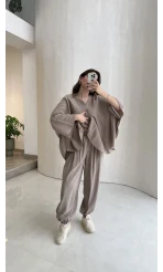 Sobremesa Pelerin Bluz- Pantolon Takım - Vizon - Kod: 51337