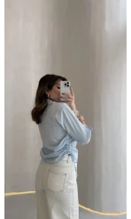 Yanı Büzgü Detay Gömlek - Mavi - Kod: 2210