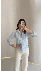 Yanı Büzgü Detay Gömlek - Mavi - Kod: 2210