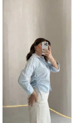 Yanı Büzgü Detay Gömlek - Mavi - Kod: 2210