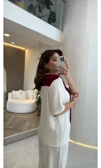 Sawa Fular Detay T-Shirt - Bordo - Kod: 1094