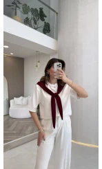 Sawa Fular Detay T-Shirt - Bordo - Kod: 1094