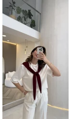 Sawa Fular Detay T-Shirt - Bordo - Kod: 1094