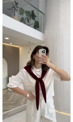 Sawa Fular Detay T-Shirt - Bordo - Kod: 1094