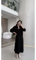 İnce Askılı Elbise Hırka Takım - Siyah - Kod: 4103