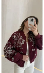 Premium Taş Pul Detaylı Pamuklu Ceket - Bordo - Kod: 99927