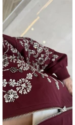 Premium Taş Pul Detaylı Pamuklu Ceket - Bordo - Kod: 99927