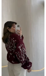 Premium Taş Pul Detaylı Pamuklu Ceket - Bordo - Kod: 99927