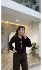 Bebe Yaka Çizgili Gömlek - Acı Kahve - Kod: 2048