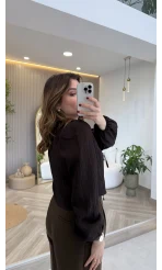 Bebe Yaka Çizgili Gömlek - Acı Kahve - Kod: 2048