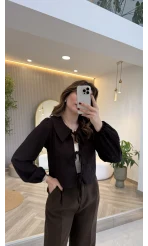 Bebe Yaka Çizgili Gömlek - Acı Kahve - Kod: 2048