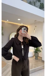 Bebe Yaka Çizgili Gömlek - Acı Kahve - Kod: 2048