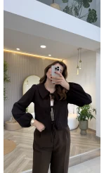 Bebe Yaka Çizgili Gömlek - Acı Kahve - Kod: 2048