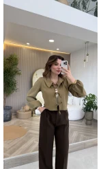 Bebe Yaka Çizgili Gömlek - Yeşil - Kod: 2048