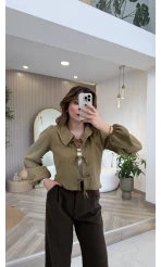 Bebe Yaka Çizgili Gömlek - Yeşil - Kod: 2048