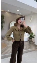 Bebe Yaka Çizgili Gömlek - Yeşil - Kod: 2048