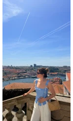 Korse Detay Askılı Crop Bluz - Mavi - Kod: 580930