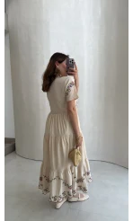 Caroline Nakış Detaylı Elbise - Bej