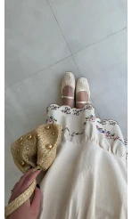 Caroline Nakış Detaylı Elbise - Bej