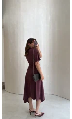 Flawless Modal Kumaş Asimetrik Kesim Etek Bluz Takım - Gül Kurusu - Kod: 0931